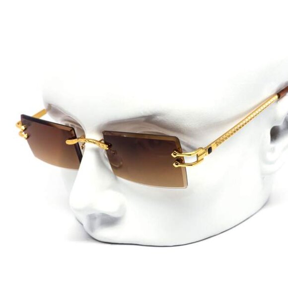 Men Sunglasses Brown Lens‎ Square Gold Frame Street Wear Light Weight Lentes New - Picture 1 of 4